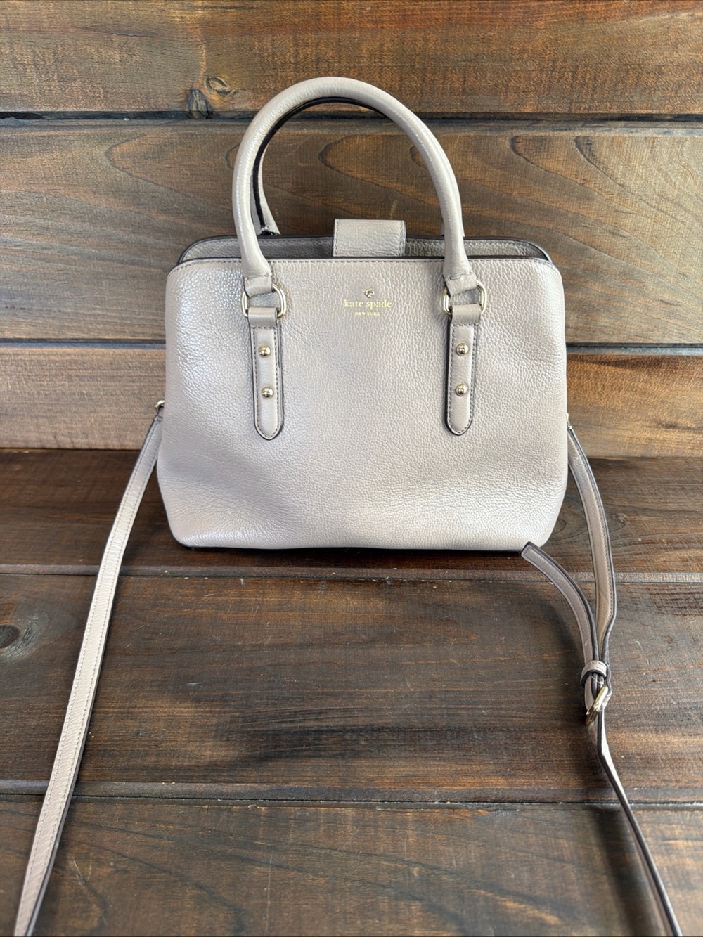 Kate Spade New York Larchmont Avenue Evangelie Taupe Leather Satchel Crossbody